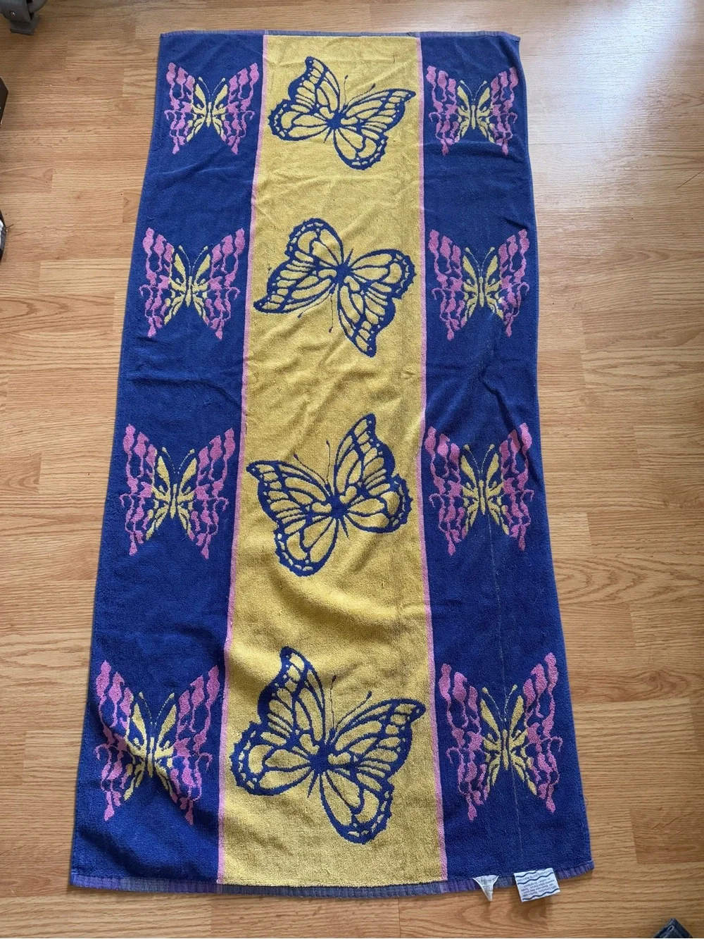 Vtg 80s Cecil Saydah Karen Allen Butterfly Beach Towel Body Sheet Reversible